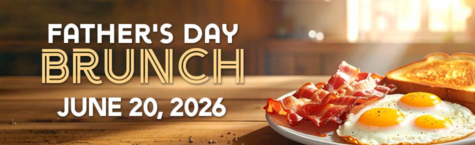 fathers day brunch banner with a plate of breakfast on a table