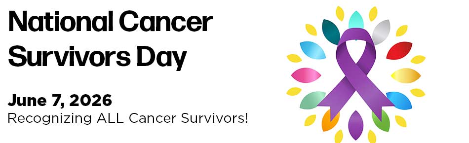 a white banner with a multi color pattern to advertise cancer survivor day